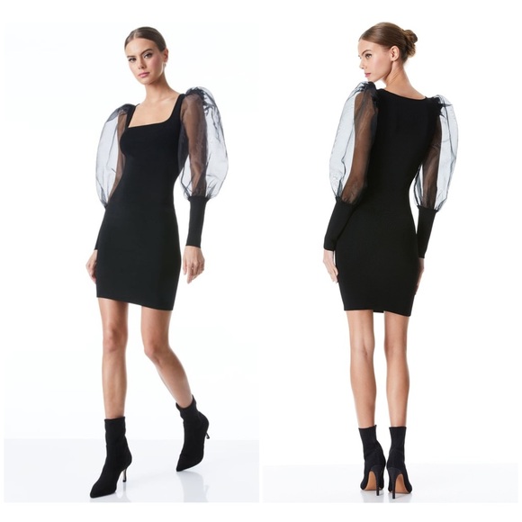 Alice + Olivia Dresses & Skirts - New! Alice and Olivia Abella puff sleeve knit Black Mini Dress 🖤 Medium NWT!